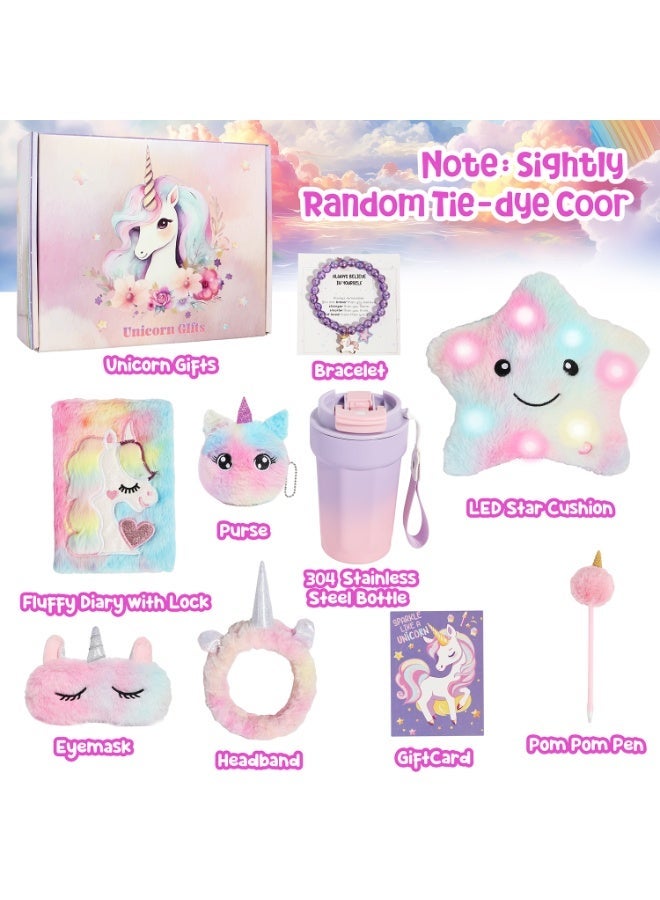 LBMT هدايا يونيكورن للفتيات من سن 5 إلى 12 عامًا،مجموعة ألعاب أطفال جميلة للفتيات هدايا أعياد الميلاد/الحفلات،صندوق هدايا يونيكورن يتضمن وسادة نجمة ناعمة من القطيفة،دفتر يوميات،عصابة رأس،سوار، زجاجة مياه من الفولاذ المقاوم للصدأ، محفظة، قلم، قناع عين النوم، ألعاب يونيكورن مثالية للابنة وابنة الأخت - Image 2